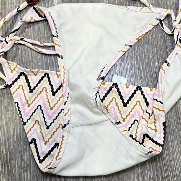 Eberjey Pastel Pink, Brown & Orange Chevron Zig-Zag Striped Beaded String Bikini - Picture 6 of 10